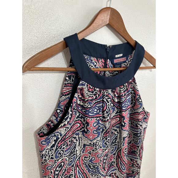 Vineyard Vines 100%Silk Sleeveless Top S Navy Pink White Paisley Print Coastal - Picture 2 of 9